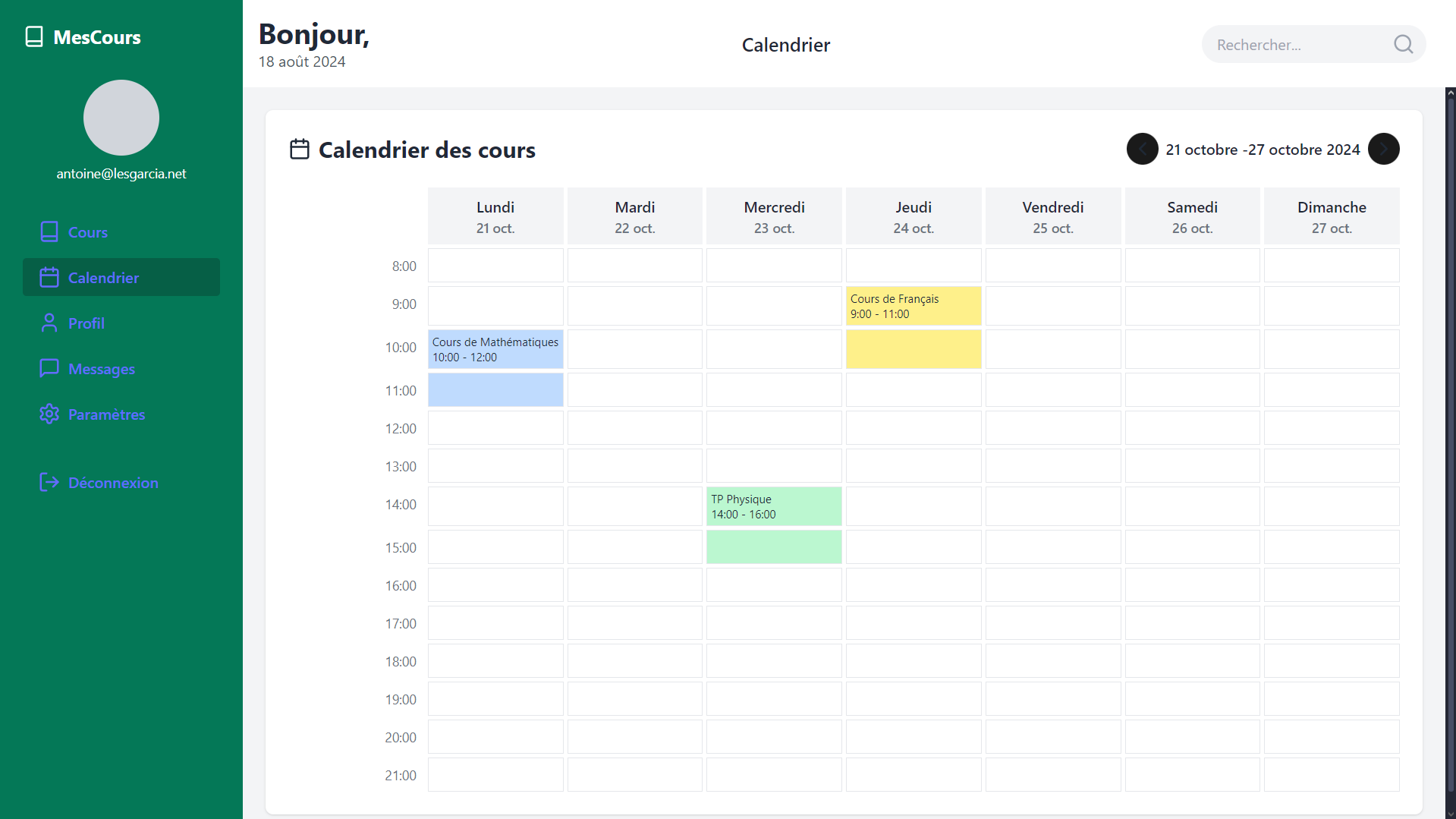Calendrier MesCours