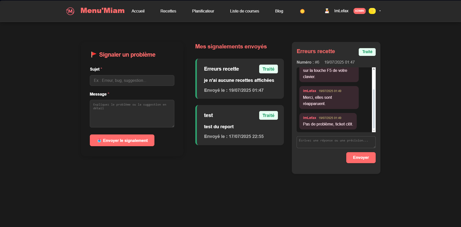 Admin tickets MenuMiam