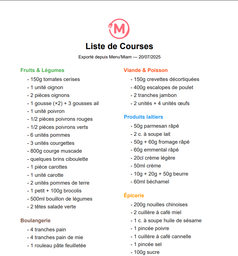 Export PDF deux colonnes